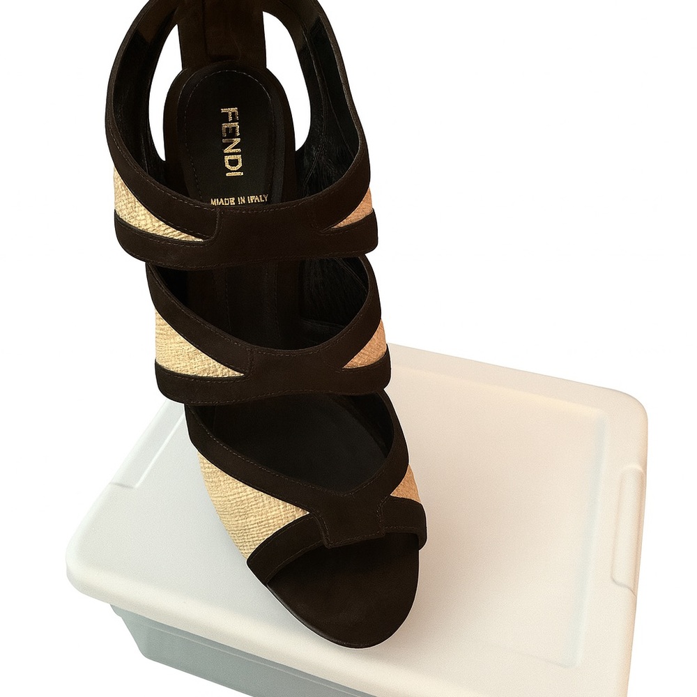 Fendi Black and Cream Strappy Heels
